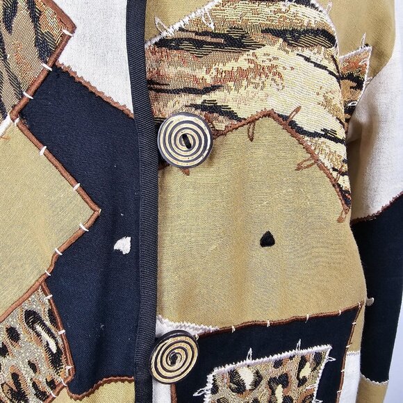 VTG Grandmacore Patchwork Retro Bold Abstract Cheetah Gold Black Cardigan S - Picture 9 of 15